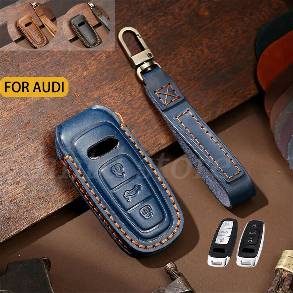 

Geuine Leather Car Remote Key Fob Case Cover Holder Shell Skin Protector For Audi A6L A7 A8 A8L E-tron Q8 C8 Accessories Styling