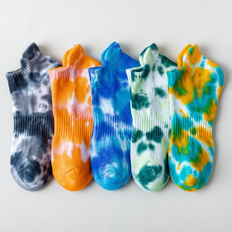 

LUCKY ZONE Fashion Tie-dye Men's Socks Thickened Shallow Mouth Women's Socks Casual Breathable Sports Color Couple Socks WXW