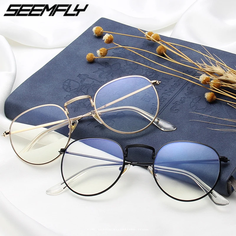 Очки Seemfly унисекс для компьютерных игр антибликовые круглые и прозрачные линзы