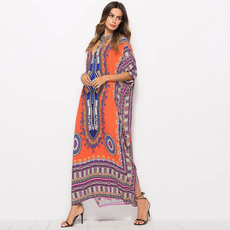 

2021 spring and summer women's dress plus size South American style print casual fashion dress robe beach skirt