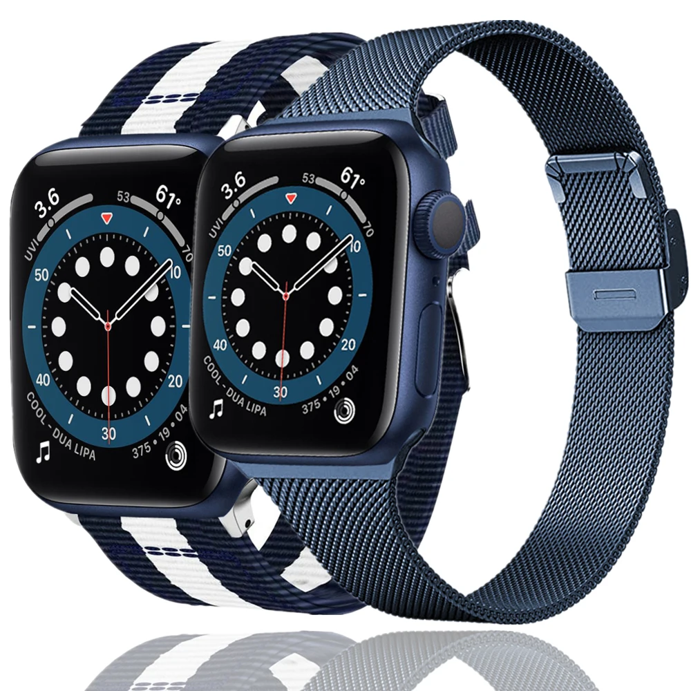 

Ремешок из нержавеющей стали для Apple Watch 6 5 4 Se, тонкий нейлоновый браслет для Iwatch 3 42 мм 38 мм, 2 шт.