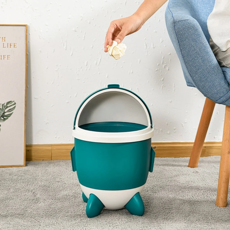 

Q0KF Creative Rocket Trash Can Household Rubbish Bin Plastic Storage Bins for Kitchen Bathroom Living Room Office Decoration