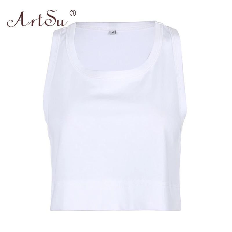 Женский укороченный топ с u-образным вырезом ArtSu Белый Свободный Топ без рукавов