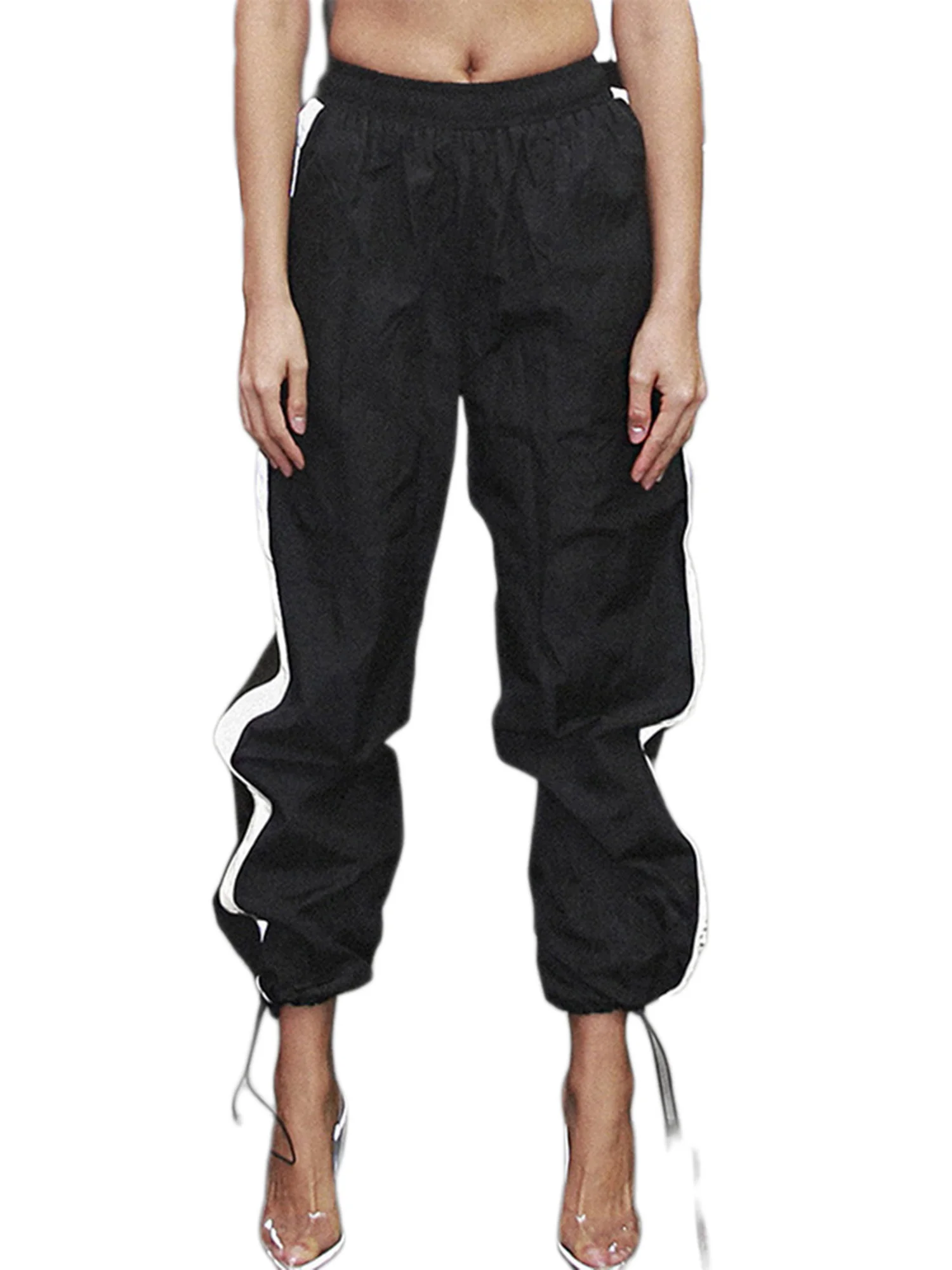 

Chic Casual Sports Pants with Reflective Stripes High Waist Sweatpants Bottoms Lightweight Cargo Pants for Women