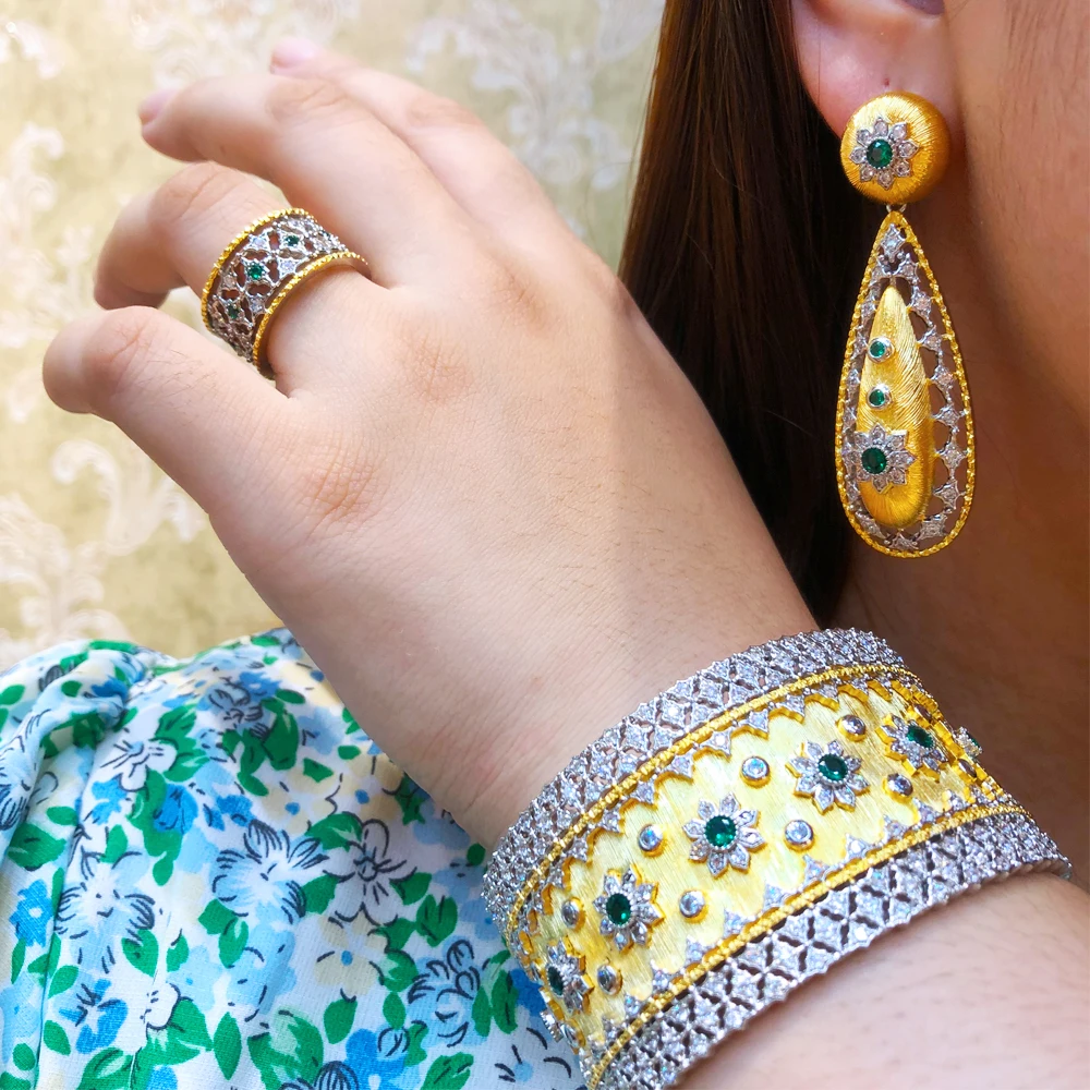 GODKI винтажный Королевский 3 шт. зеленый CZ Роскошный Африканский набор украшений