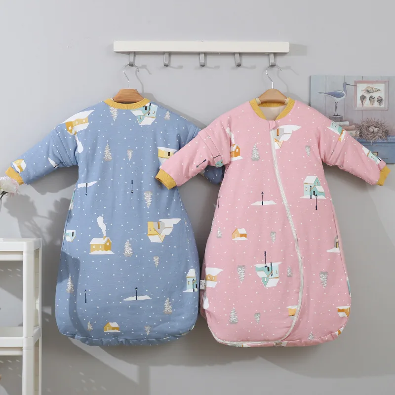 Детский осенне-зимний утепленный хлопковый фланелевый спальный мешок для