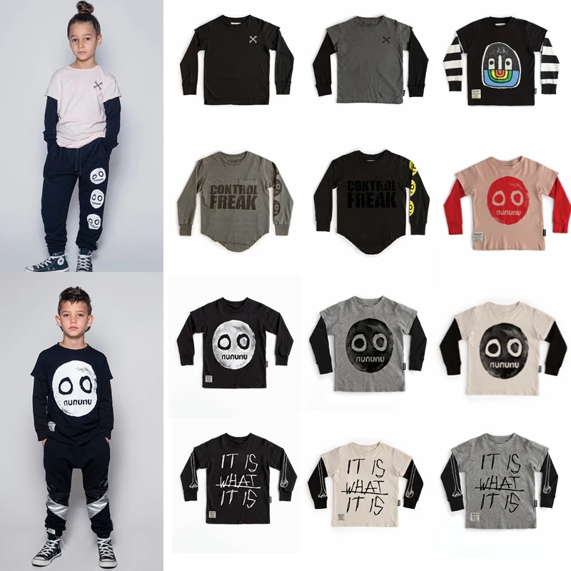 Kids T Shirts 2021 New Autumn Winter NU Brand Design Boys Girls Skull Print Long Sleeve Top Baby Children Cotton Fashion Clothes | Мать и