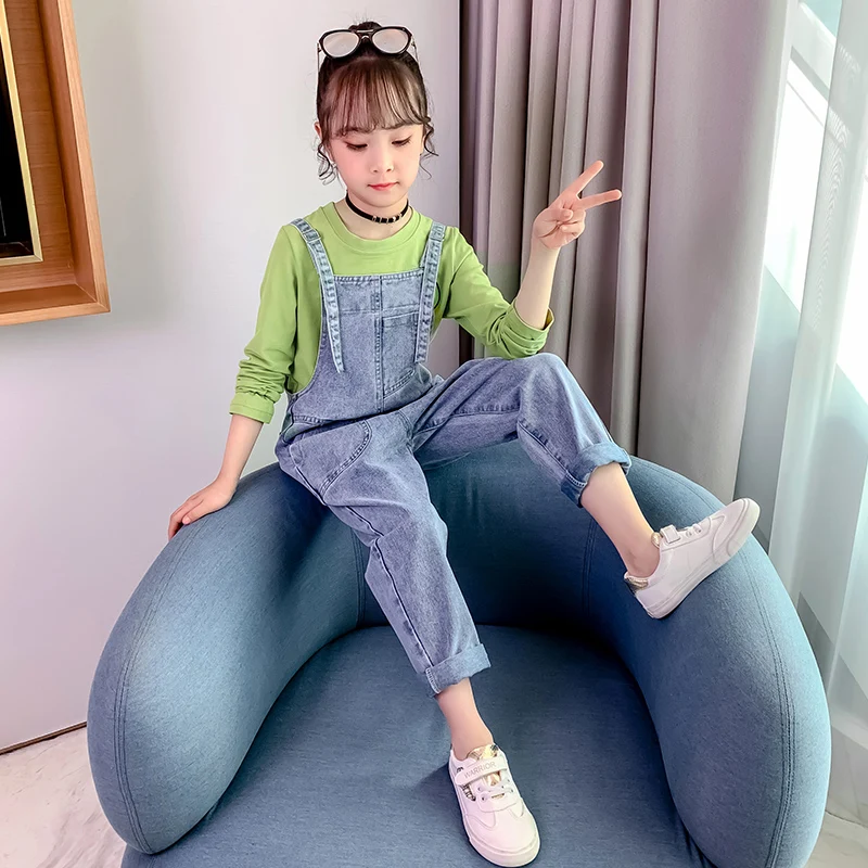 

Autumn New Baby Girls Sets Casual Cotton Long Sleeve T-shirts + Loose Denim Overalls 2pcs Kids Clothes Fashion Children Outfits