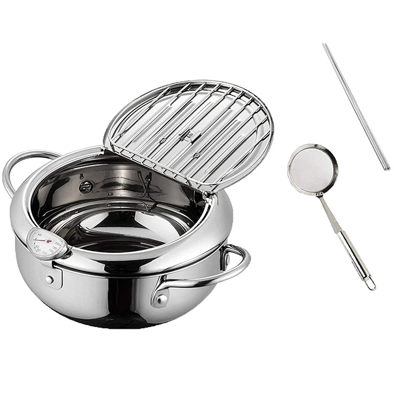 

Жаровня Tempura в японском стиле с термометром и капельницей для масла жареная курица антипригарные кухонные инструменты из нержавеющей стали...