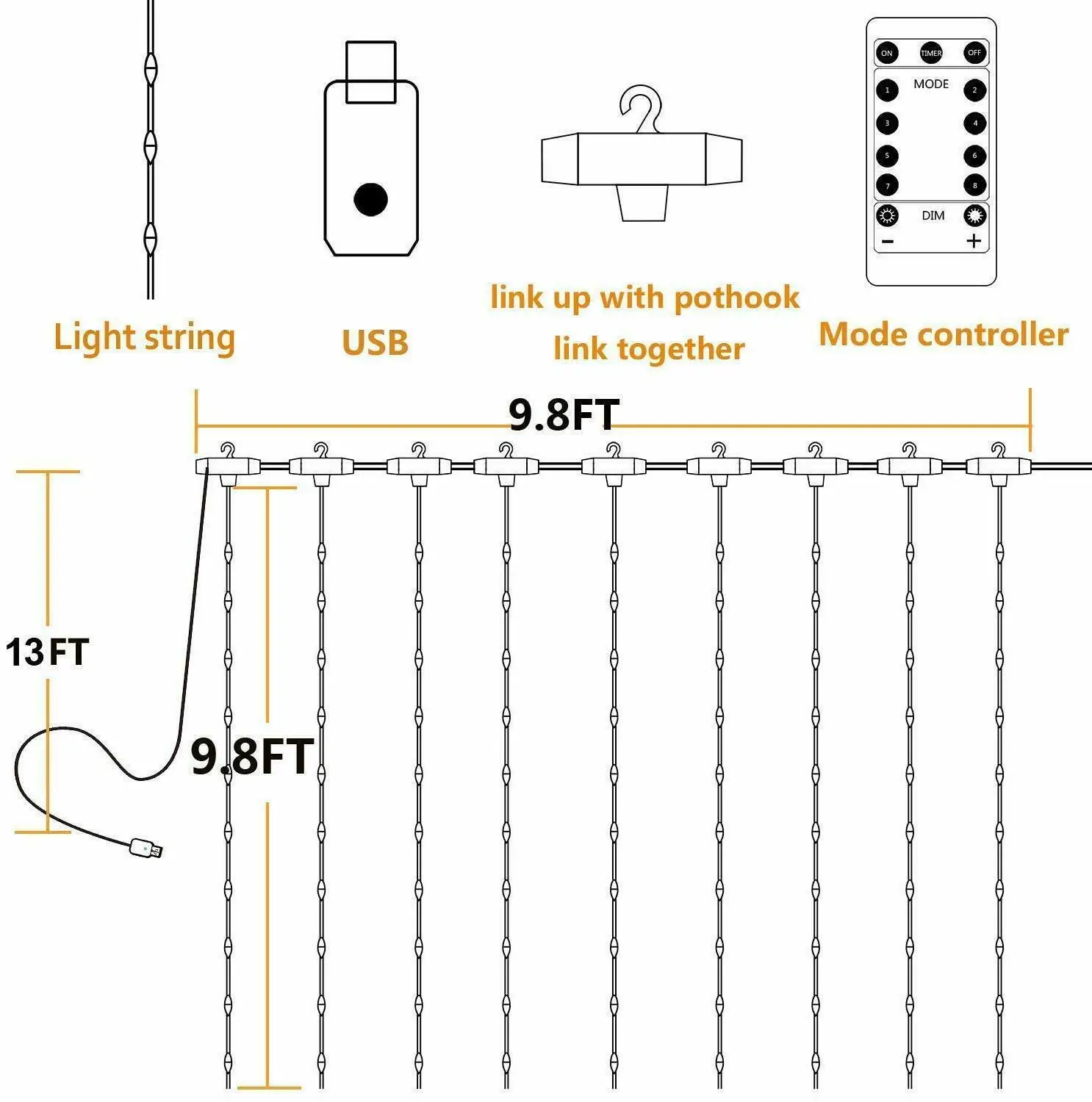 300 LED Fairy String Lights USB Curtain Window Wedding Decor + Controller | Лампы и освещение