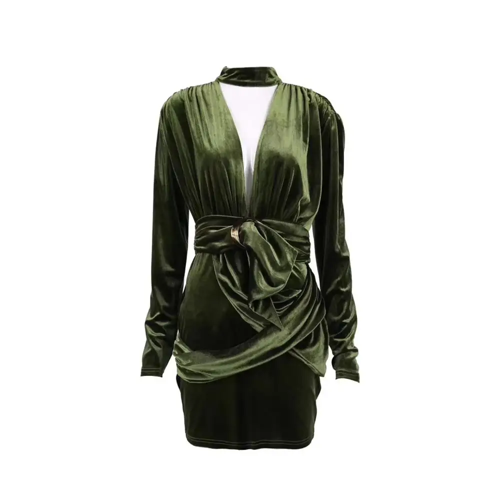 Новое поступление зимнее модное сексуальное Зеленое Шелковое женское платье с