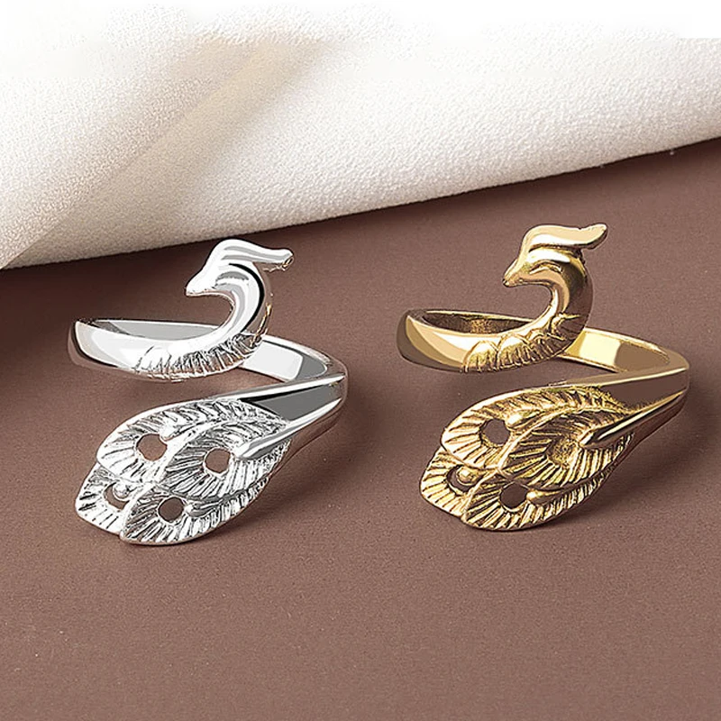 

Adjustable Ring Knitting Loop Gold Silver Crochet Peacock Phoenix Knitting Ring Finger Wear Thimble Yarn Open Finger Ring