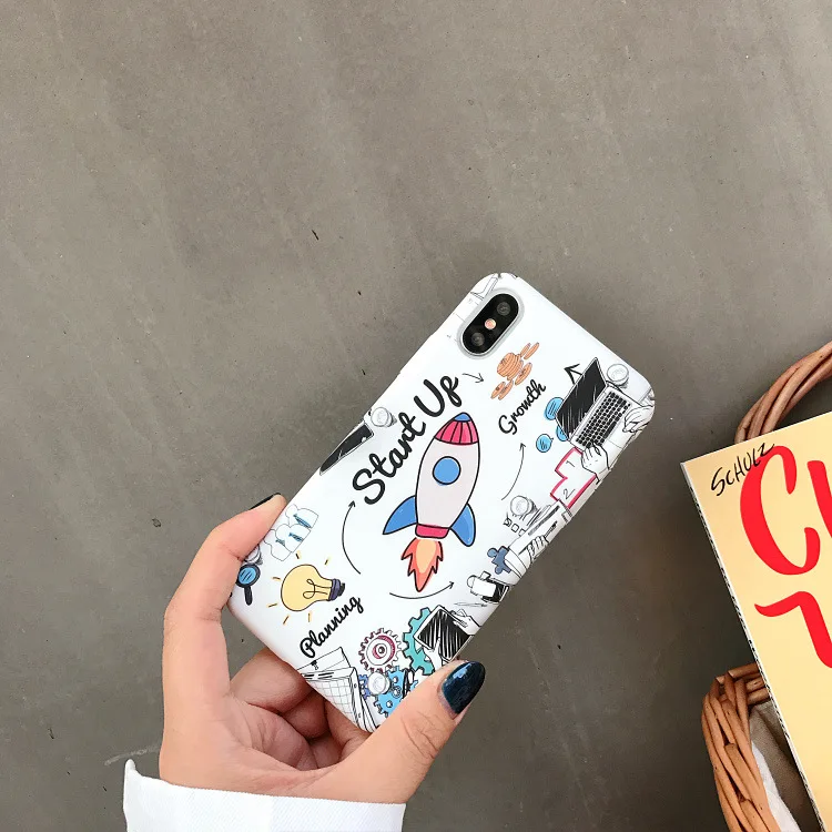 Funny Graffiti Rocket Pattern Phone Case For iPhone 11 Pro Max X Xs XR 6S 7 8 Puls Cases White Hard Plastic Matte Back Cover |