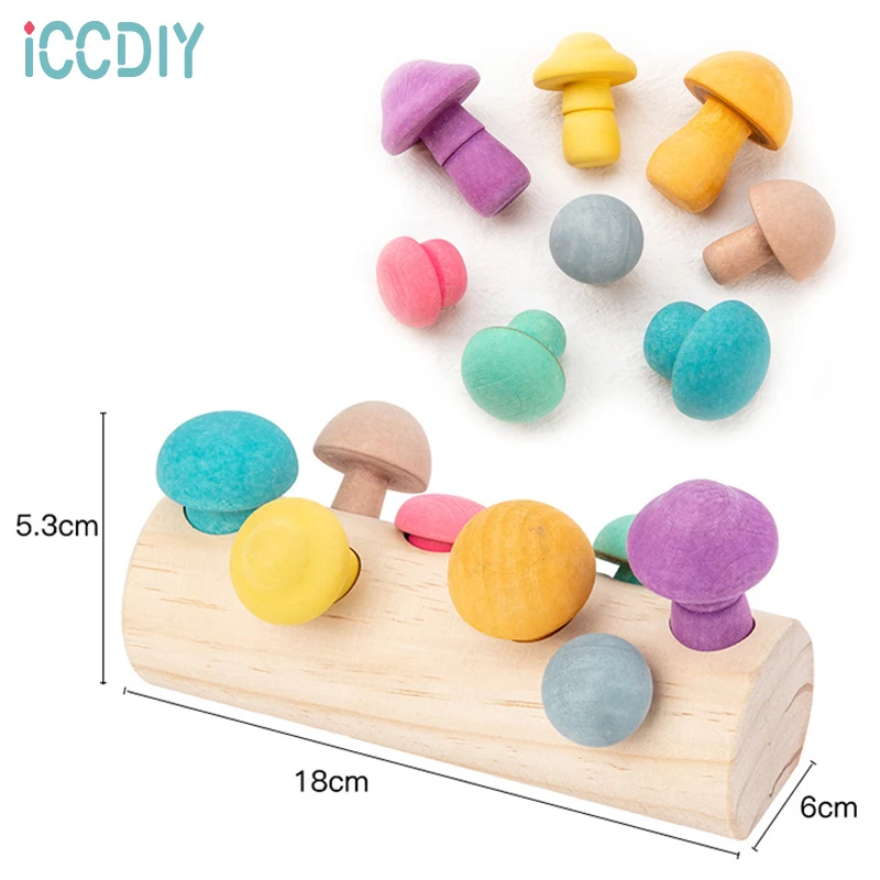 

Wooden Rainbow Blocks Mushroom Picking Game Educational Wooden Baby Toys Developmental Shape Matching Assembly Grasp