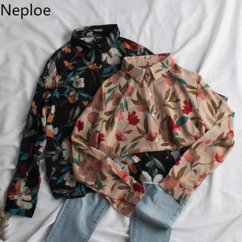 Женские блузки с длинным рукавом и отложным воротником Neploe винтажные свободные