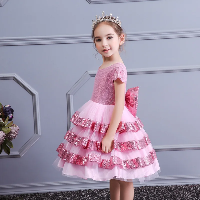 Детские Платья с цветочным узором для девочек элегантный блесток большой бант