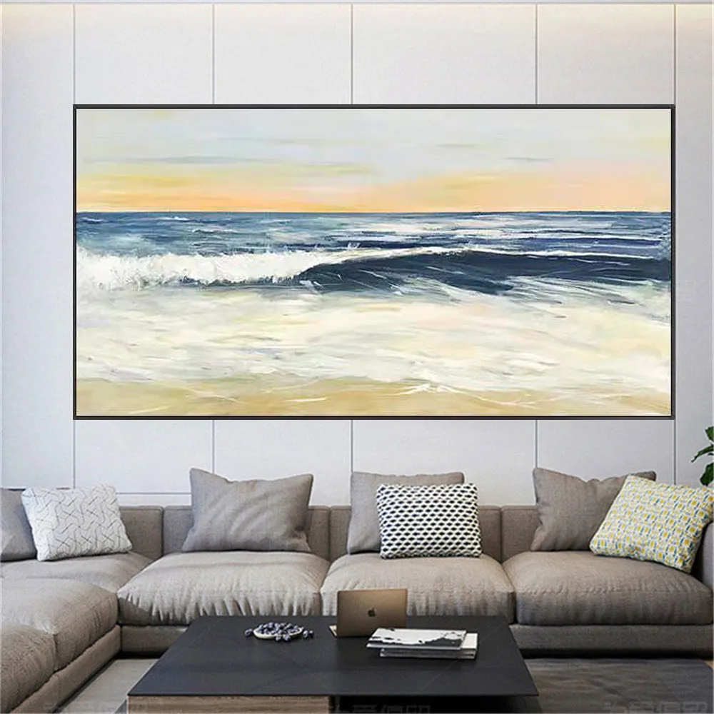 

100% Handmade Modern Oil Paintings Abstract Seascape Ocean Wave Sunrise Texture Canvas Poster Decor Living Room Sofa Wall Art