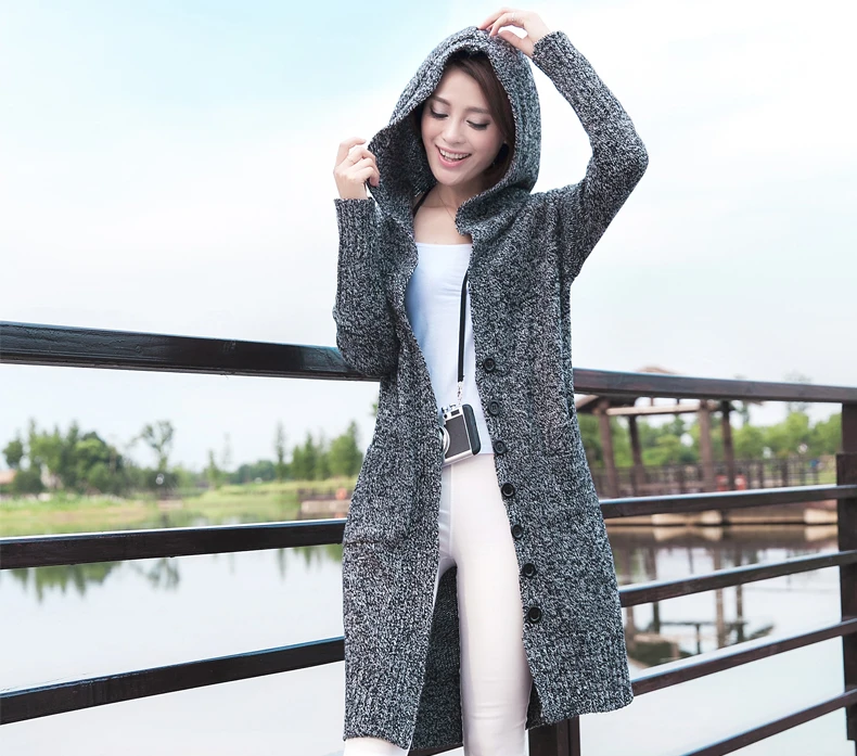 

Плотный теплый кардиган с капюшоном, свитер, женская Свободная верхняя одежда с V-образным вырезом, топы, тянущийся джемпер с карманами, повс...