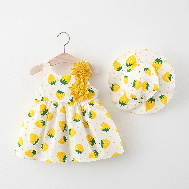 

Keelorn Toddler Girls Sleeveless Casual Dresses Baby Dress for Newborn Baby Girls Clothes Strawberry Print Dot Vestidos with Hat