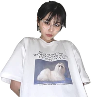 kawaii women t shirt korean street fashion brand retro puppy dog print short sleeved tee shirts loose summer cotton tops