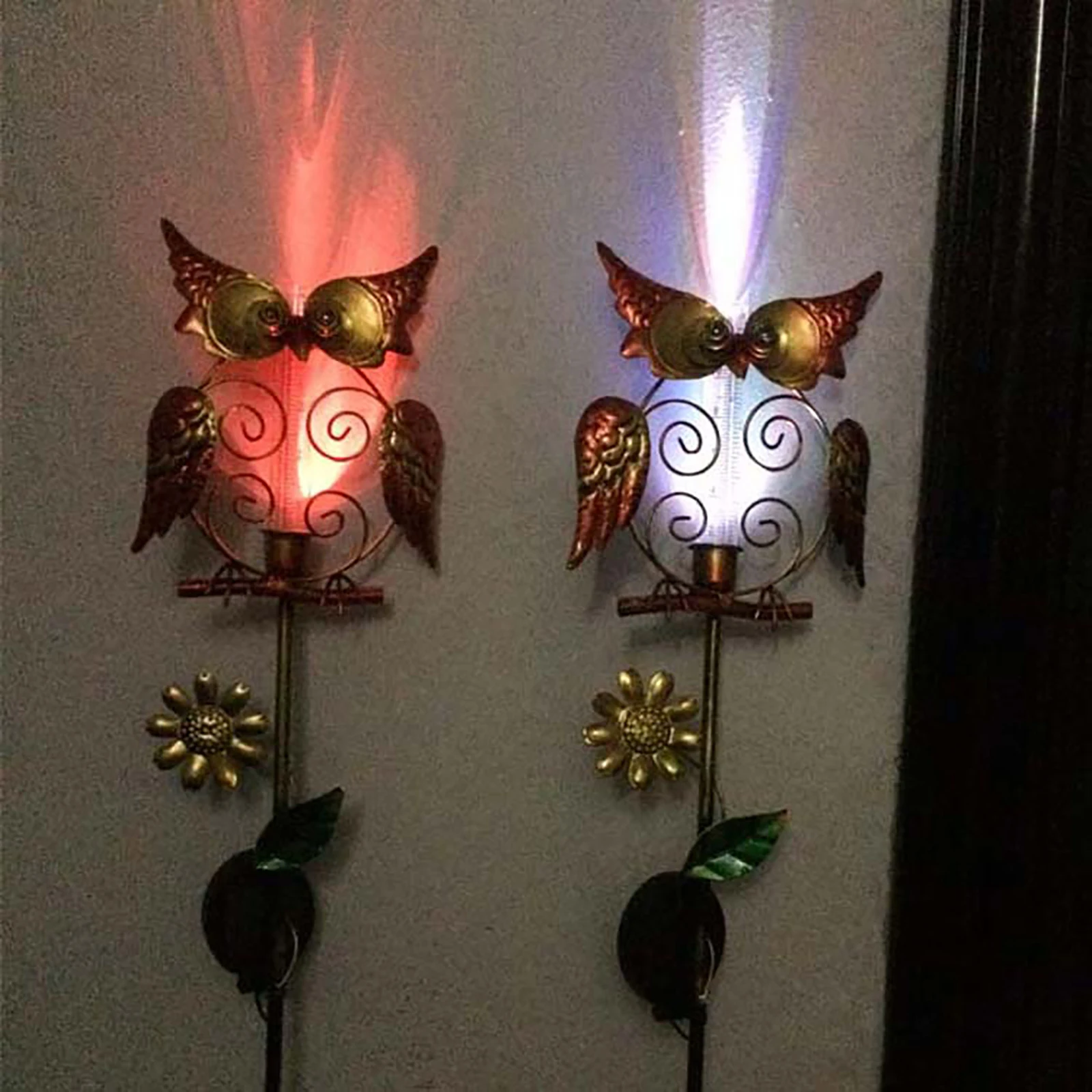 

Rainfall Gauge Solar Owl Light Garden Metal Rain Measuring Tool Colorful Stake Lamp Decorative Outdoor LED Light Tube for Yard