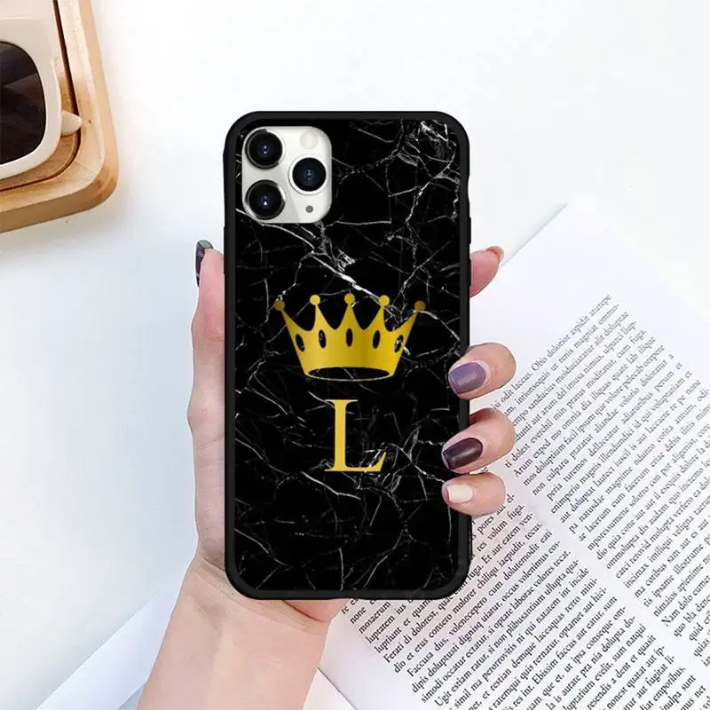 

Custom name Letter Black Marble Gold crown Phone Case for iPhone 11 12 pro XS MAX 8 7 6 6S Plus X 5S SE 2020 XR mini
