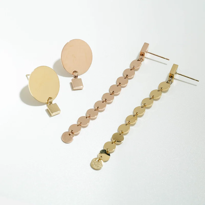 Yhpup Trendy Brand Asymmetry Round Geometric Dangle Earrings Long Chain Temperament Earrings for Women Party Jewelry Gift