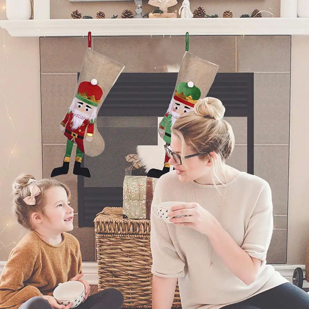 Рождественские носки украшения вечерние рождественские чулки льняные