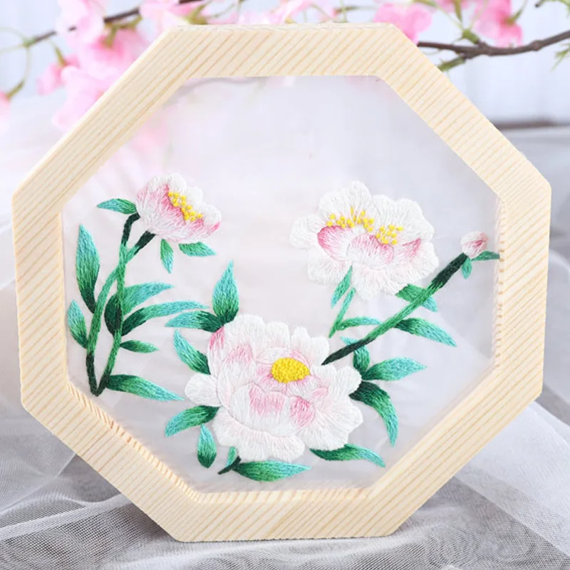 В китайском стиле с цветочным узором Набор для вышивания деревянной рамкой DIY