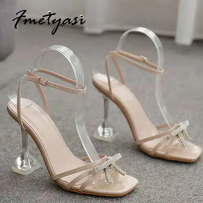 

Women's Sandals Buckle Adjustable Butterfly-knot Sewing Summer Shoes Square Toe Ladies High Heels Shoes Peep Toe Ankle-wrap