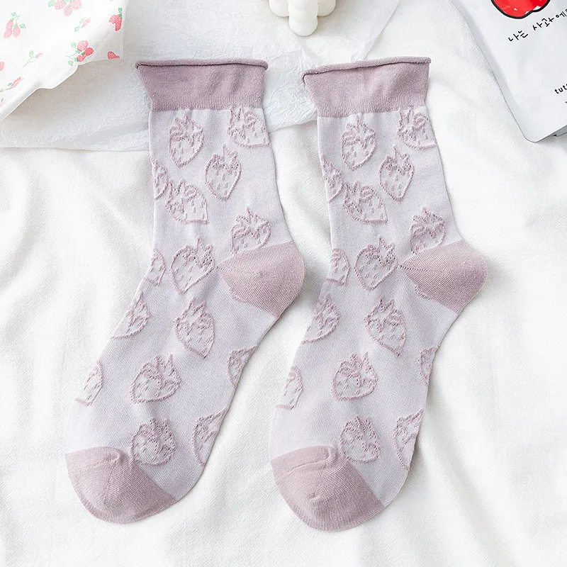

Strawberry Women Sock Striped Socks Ladies Cute Fruit Printing Sox Breathable Soft Sweet Cotton Spring Summer Japanese Skarpetk