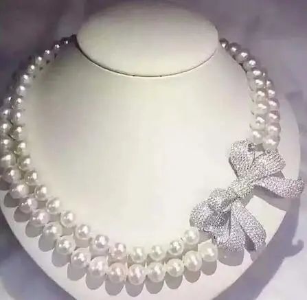 Длинная цепочка для свитера с бантом 2 ряда 8-9 мм жемчужное ожерелье и кисточкой
