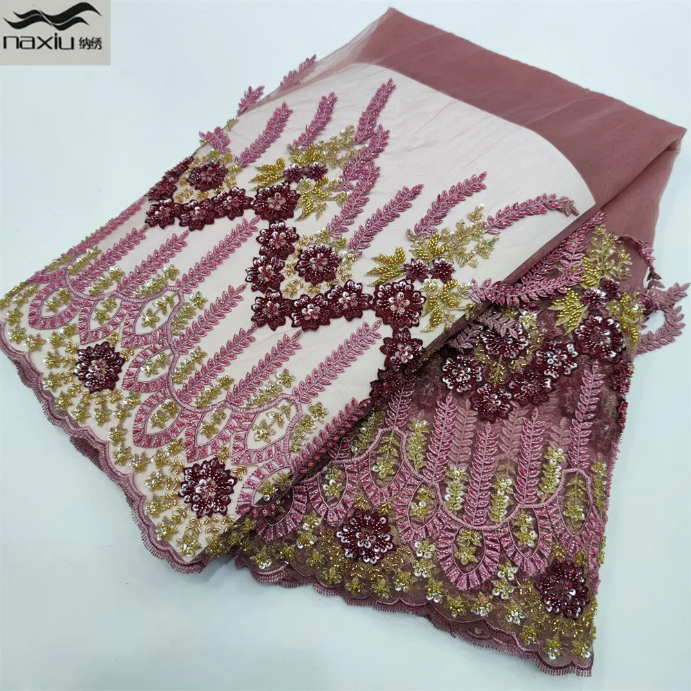 

Madison Luxury African Handmade Embroidery Beading Lace Fabric 2022 French Tulle Lace Fabric With Sequins For Wedding Party