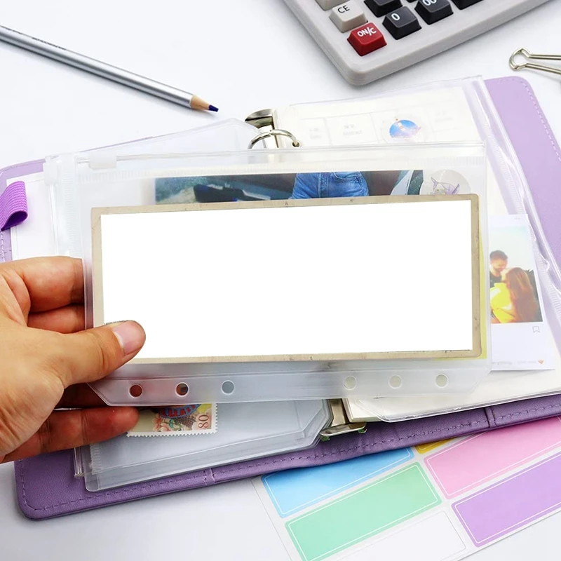 

Binder Pockets A6 Size 6 Holes Binder Zipper Waterproof PVC Cash Budget Envelopes for 6 Ring Binder Notebooks, Documents