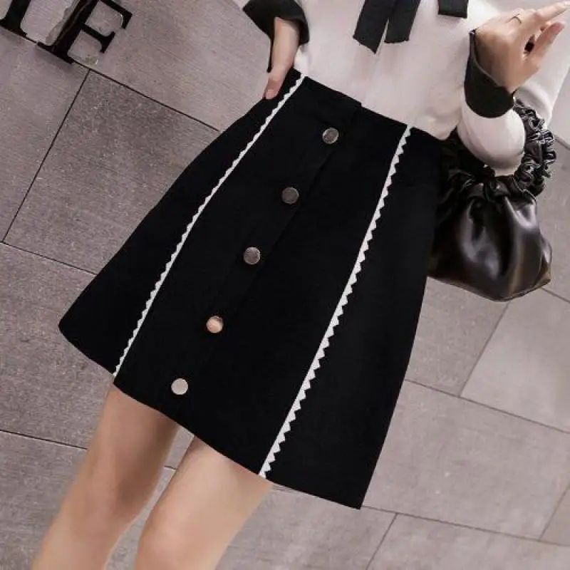 

2020 Autumn & Winter New Arrivals Simple Red High Waist Slim Casual All-match Sexy Women Knitted A-line Mini Skirt Free Shipping