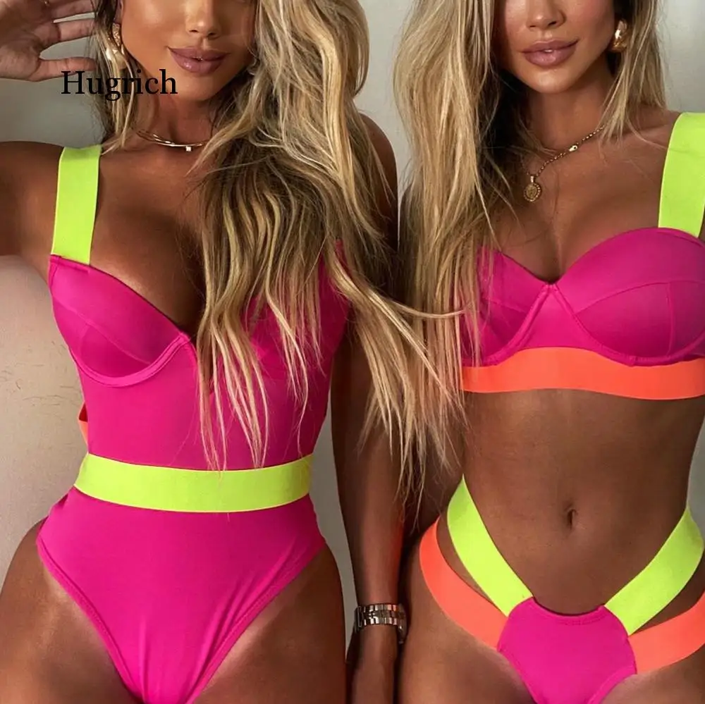 

Sexy Women Swimming Suit Underwire Push Up Padded Swimwear Women Bathing Suit 2021 New Color Block Brazilian Bikini Hot