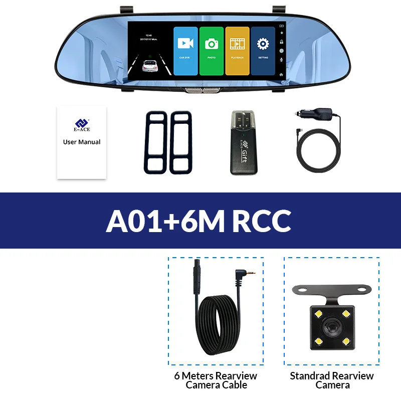 A01-6M RCC E-ACE, 7,0 дюймов, Автомобильный видеорегистратор, зеркало заднего вида, сенсорная камера, авто видеорегистратор, FHD 1080 P, двойной объектив с камерой заднего вида, видеорегистратор - Название цвета: A01-6M RCC