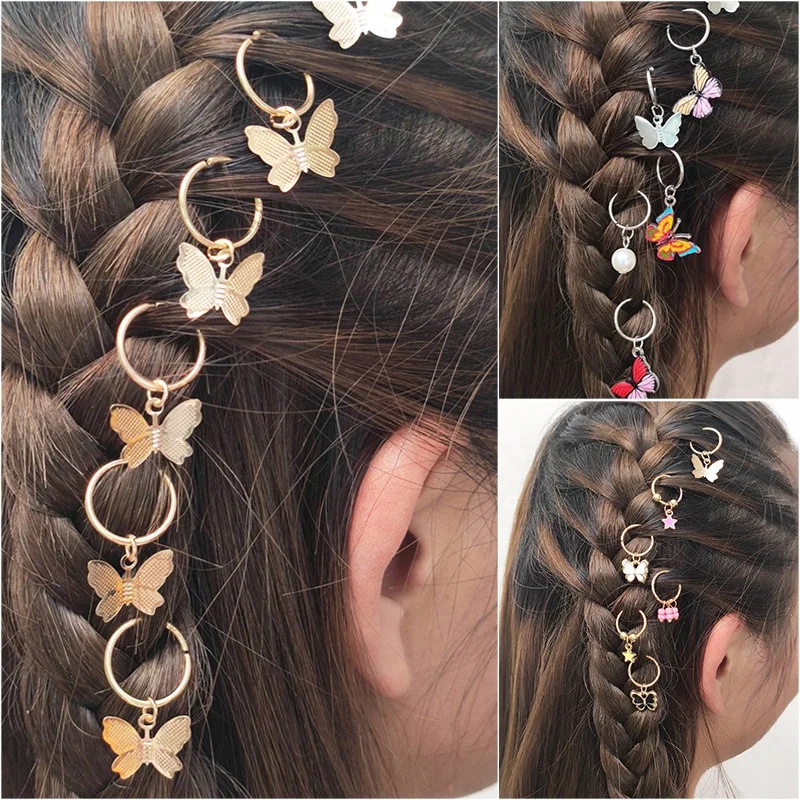 

New 6pcs/Pack Butterfly Charms Hair Braid Dread Dreadlock Beads Clips Cuffs Rings Jewelry Hairpin Clasps Hair Accessories Tools