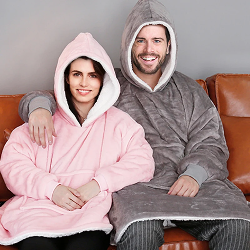 

Winter Christmas Blanket Sweatshirts Oversized Hoodies Giant For Women Hoody Plaid With Sleeve Solid Warm Hooded Blanket Adult