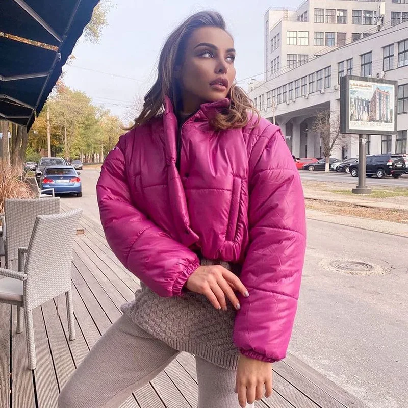 Oversized Cropped Cotton-padded Parka Jacket Women 2021 Autumn Winter Casual Bubble Short Coat Two Wear Long-sleeved Vest Jacket