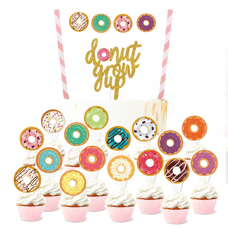 Бумажный пончик для выращивания тортов блестящие золотые два сладких пирожных