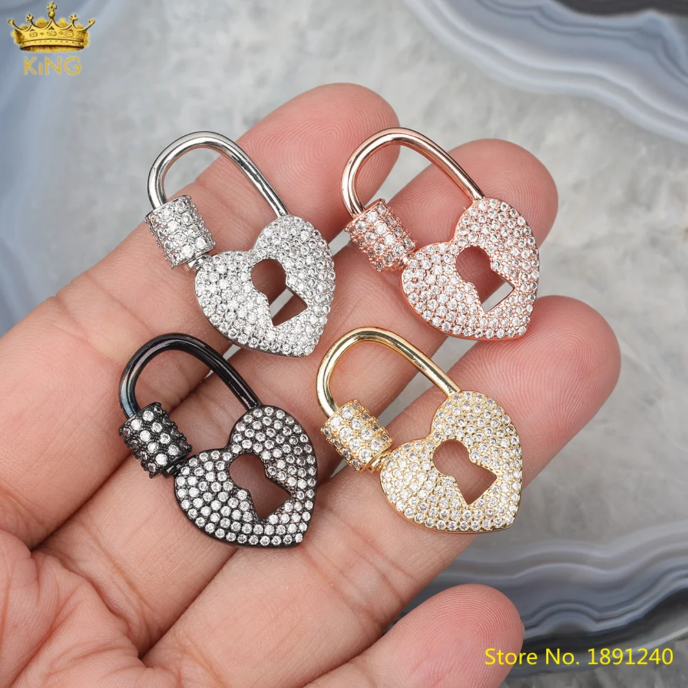 

5Pcs 16x27mm Gun Black Gold CZ Micro Paved Heart Shape Screw Clasp,Oval Lock Carabiner Clasp For Necklace Making FH-239KBI.D