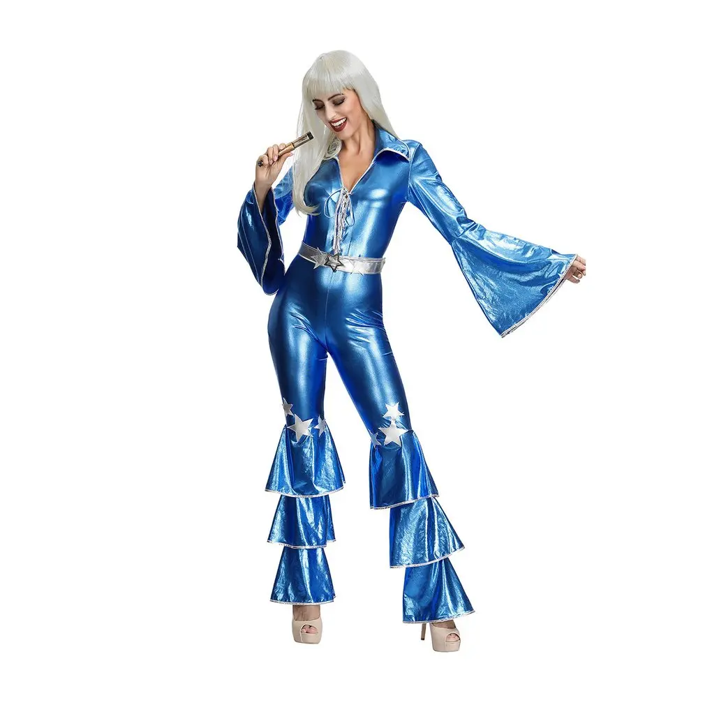 

Beautiful Comfortable Halloween Costume Blue One-piece Retro 70s Disco Show Nightclub Bar Female Singer Costume