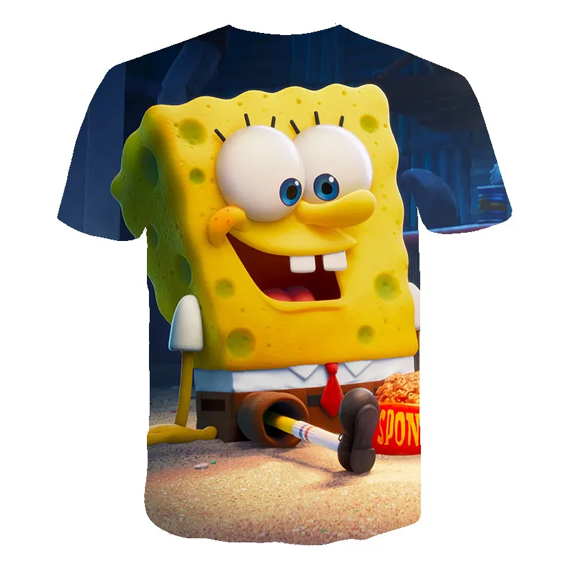 

New Children's T-Shirt Cartoon Animation Sponge Family Short-Sleeved Tee Boy Casual Round Neck T-Shirt Summer Girl's Clothing
