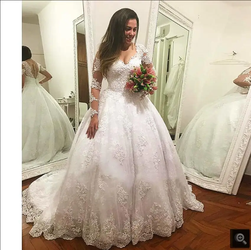 

2021 robe de soiree white tulle vintage ball gown wedding dresses beaded long sleeve lace appliques princess bridal gowns