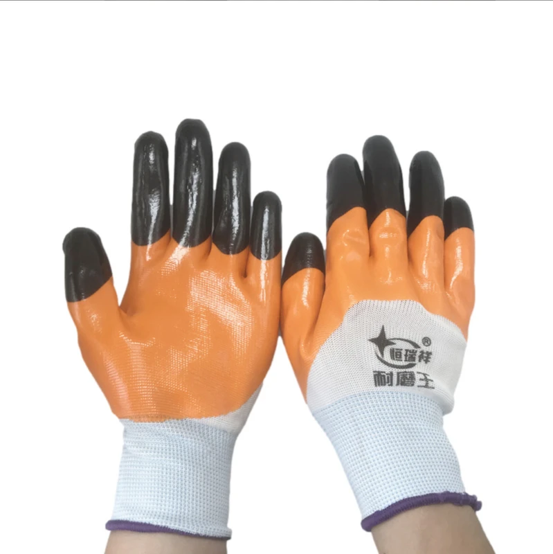 

Nitrile reinforced finger wear resistant King double layer protection, anti hand sliding, anti oil acid and alkali glove