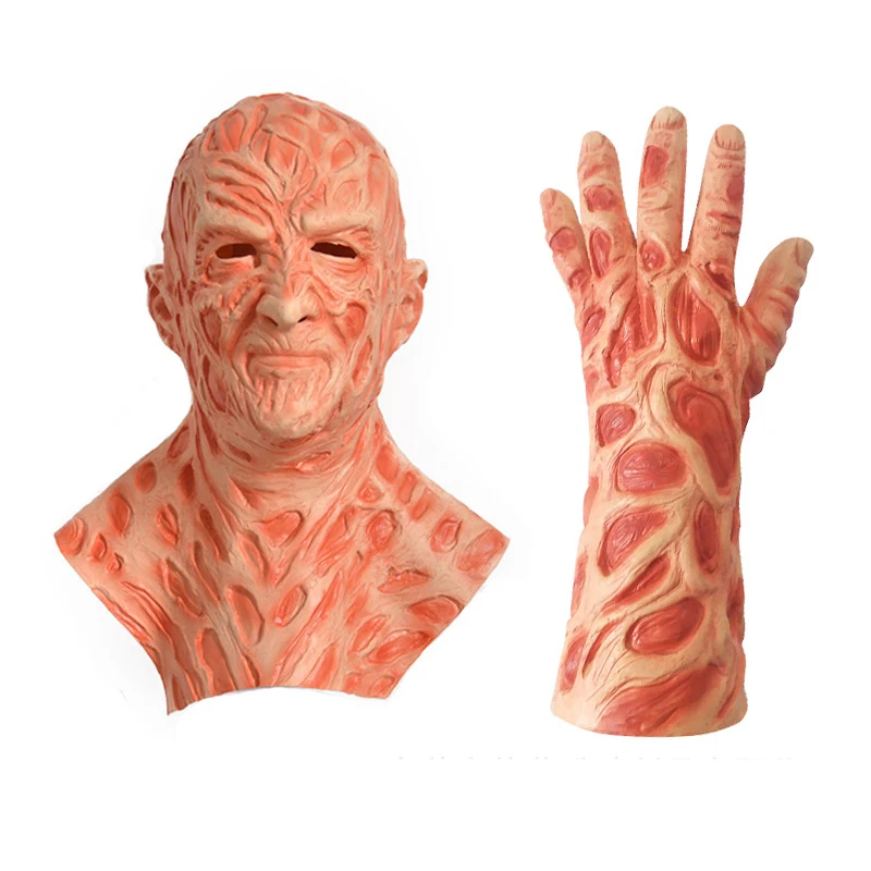 Jason Freddy krueger Latex Mask Gloves Halloween Party Terror  Cosplay Costume Horror Headgear Adult Mens Props Full Head Masks