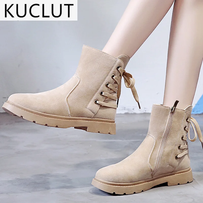 

2021 Autumn Women's Boots Outdoor Comfortable Lace-up Round Head Ankle Boots Fashion Retro Side Zipper Low-heeled Casual Boots