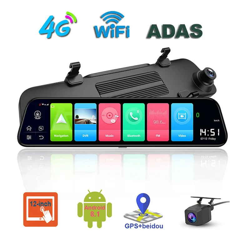 12 'ƊG ADAS Android 8 1 четырехъядерный 2GB ram Автомобильный видеорегистратор Dash камера