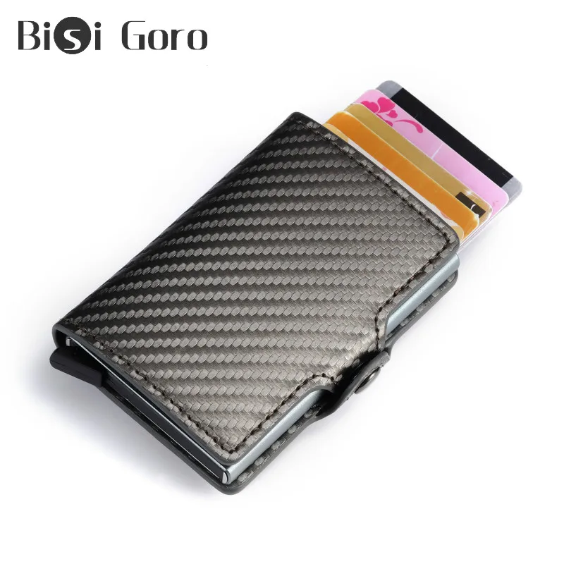 BISI GORO модный карбоновый держатель для карт кошелек RFID мужской бизнес с застежкой